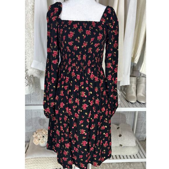 Old Navy Dresses & Skirts - Old Navy Women's Size S Tall Black & Pink Floral Print Fit & Flare Dress #0593